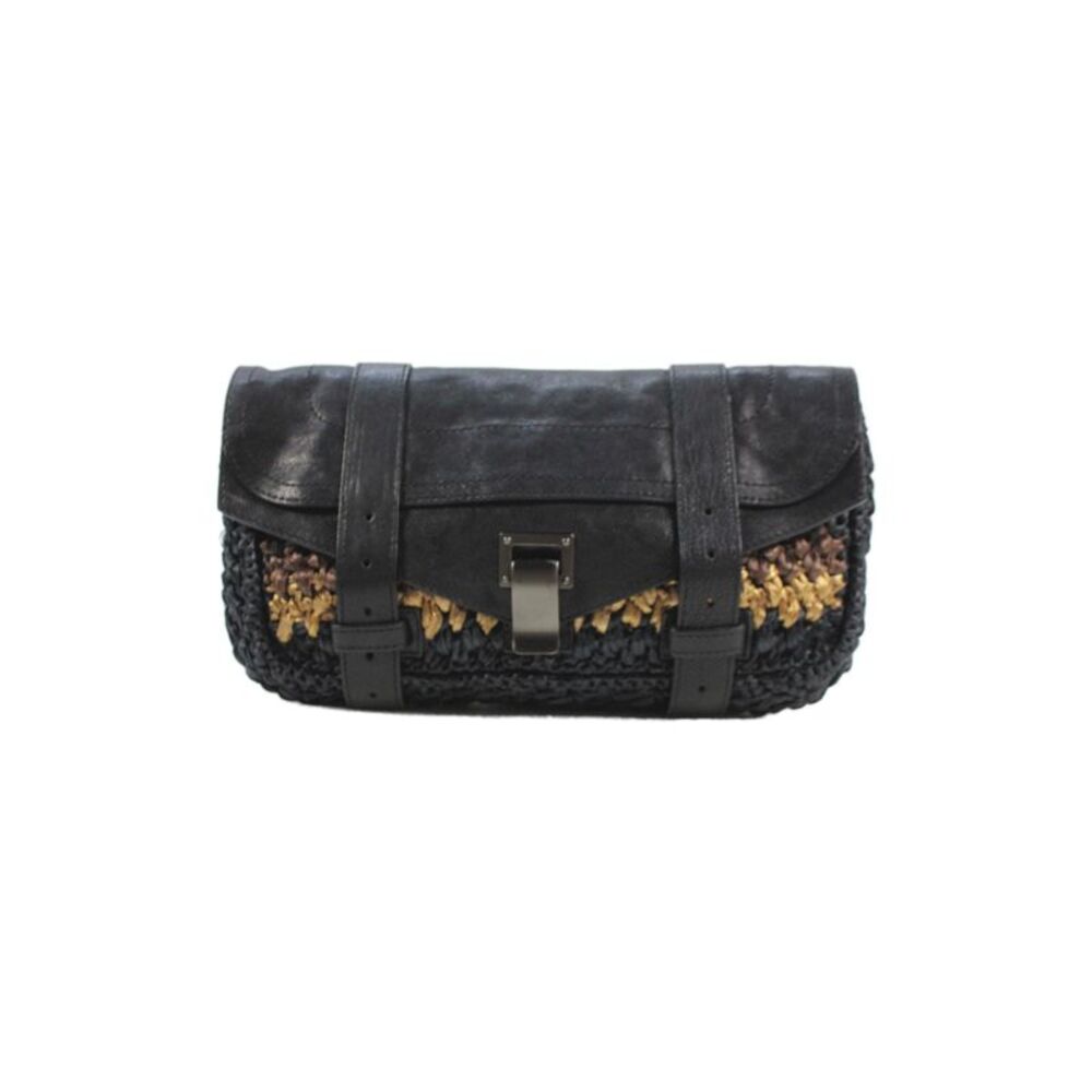 Proenza Schouler Womens Woven Raffia Leather Trim Flap Small Clutch Multicolor